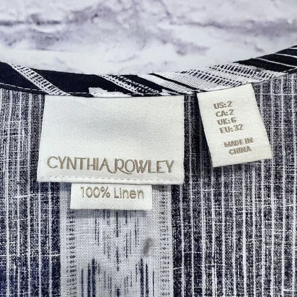 Cynthia‎ Rowley Shift Dress Womens Blue White Linen Bohemian - Picture 9 of 12
